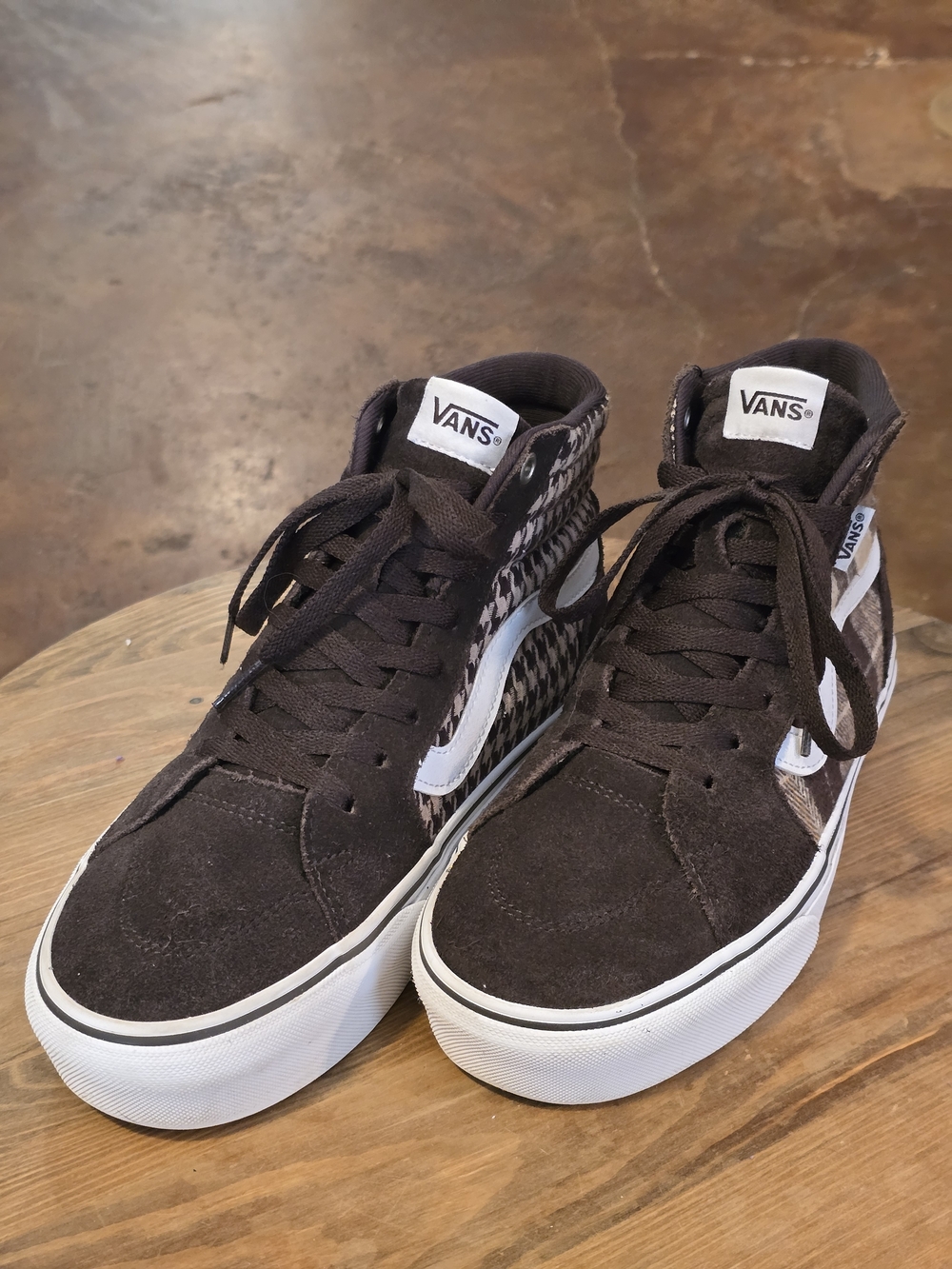 VANS Filmore Hi Plaid Mix Platform Brown White Sneakers Women’s 8